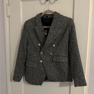 Double Breasted Boucle Houndstooth Blazer